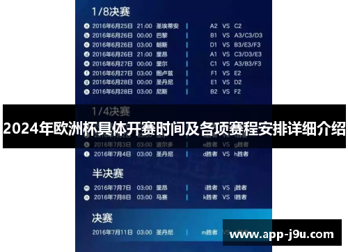 2024年欧洲杯具体开赛时间及各项赛程安排详细介绍